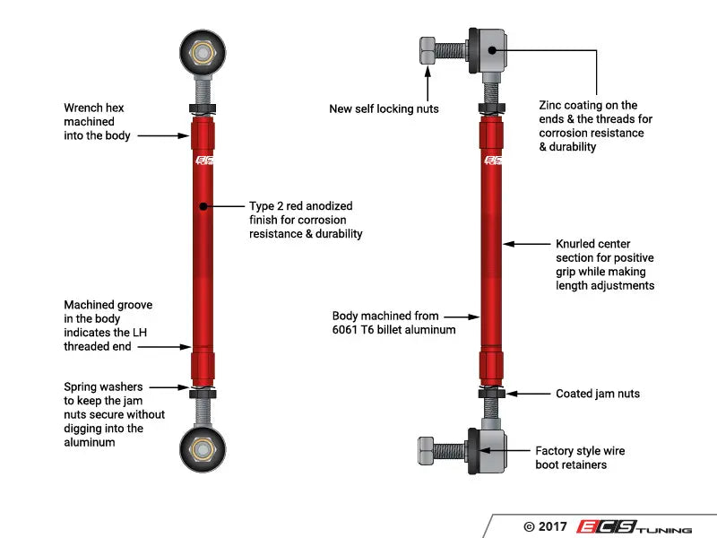 ECS Tuning - Adjustable Front & Rear Sway Bar End Link Kit - A3/S3 8V/8.5V MK7/7.5 GTI/R&nbsp;