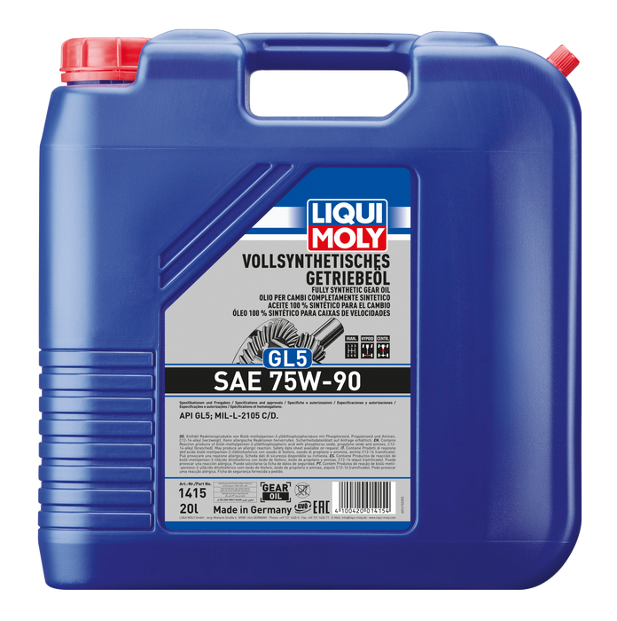 LIQUI MOLY – Fully Synthetic Gear Oil GL5 75W-90 (20L) – Gearbox Oil – API GL5 / MIL-L 2105 C/D