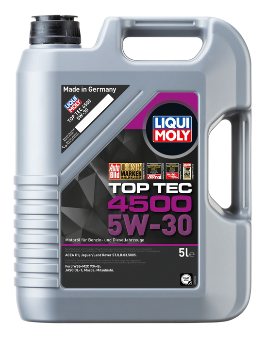 LIQUI MOLY Top Tec 4500 5W-30 (5L) – Synthetic Engine Oil – ACEA C1 / Jaguar Land Rover STJLR.03.5005