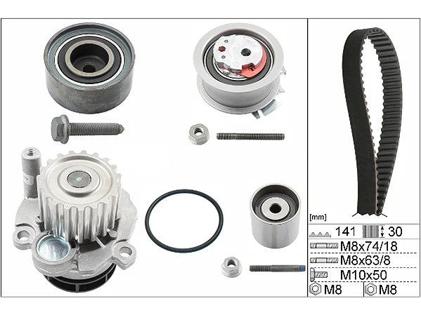 INA - Timing Belt Kit with Waterpump - Audi A3 (8P1) A3 2.0 TDI 16V quattro BKD, CBAB, CFFB