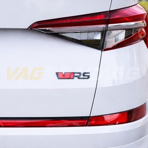 Genuine Skoda Rear Emblem Badge ´VRS' from Koadiaq RS Model - Glowing Red  / Monte Carlo Black 565853679VYZ-F9R