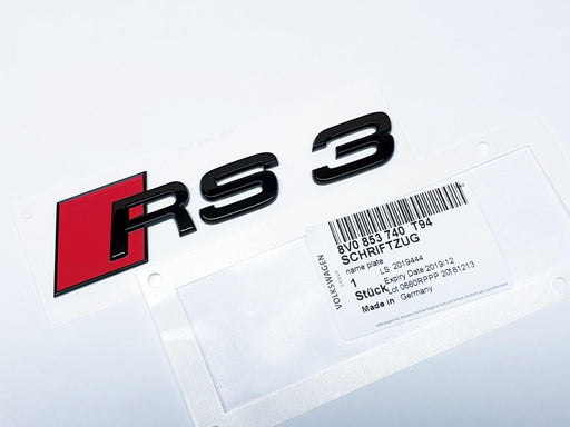 Audi 'RS3' Rear Gloss Black Badge - 8V0853740 T94 - Genuine - VAG Garage Australia PTY LTD. - VW/AUDI Aerokits, Aftermarket and Performance parts.