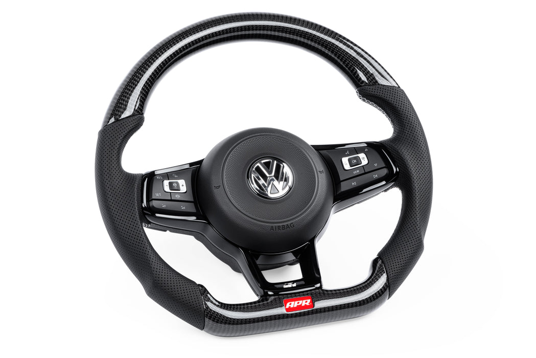 APR Steering Wheel - Carbon Fibre & Perforated Leather - MK7 Golf R Silver (Paddles)